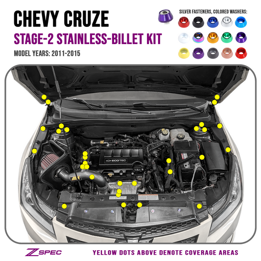 ZSPEC "Stage 2" Dress Up Bolts® Fastener Kit for '11-15 Chevy Cruze  1.4L ECO Turbo Stainless & Billet