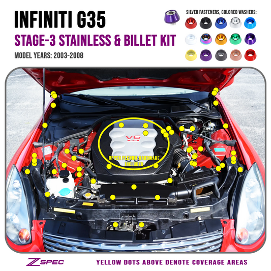 ZSPEC "Stage 3" Dress Up Bolts® Fastener Kit for '03-08 Infiniti G35, Stainless & Billet