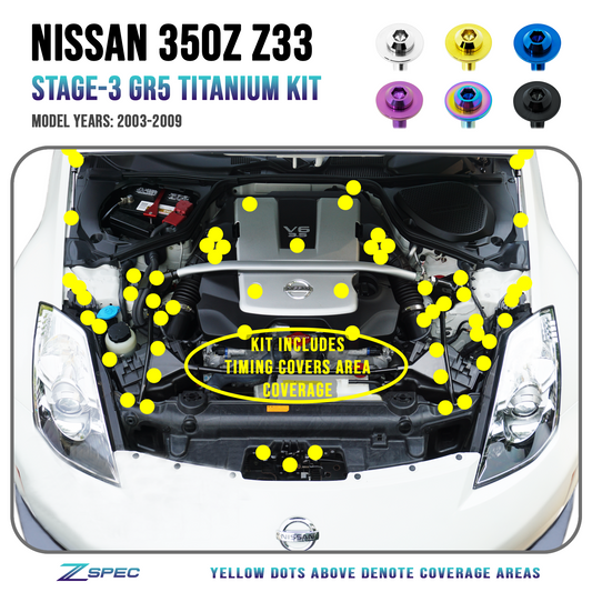 ZSPEC Stage-3 Dress Up Bolts®/Fastener Kit for '03-'08 Nissan 350z DE & HR, Titanium