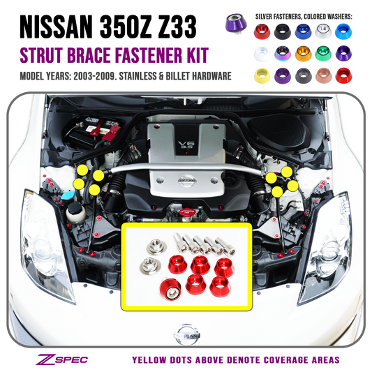 ZSPEC Strut Brace Fastener Kit for '03-09 Nissan 350z Z33, Stainless & Billet