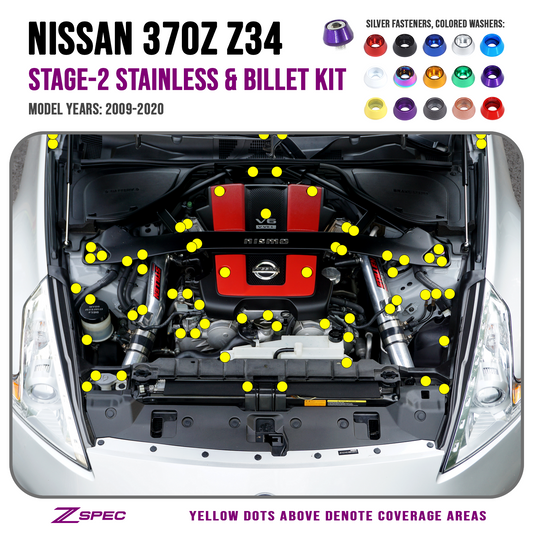 ZSPEC "Stage 2" Dress Up Bolts® Fastener Kit for '09-20 Nissan 370z Z34, Stainless & Billet
