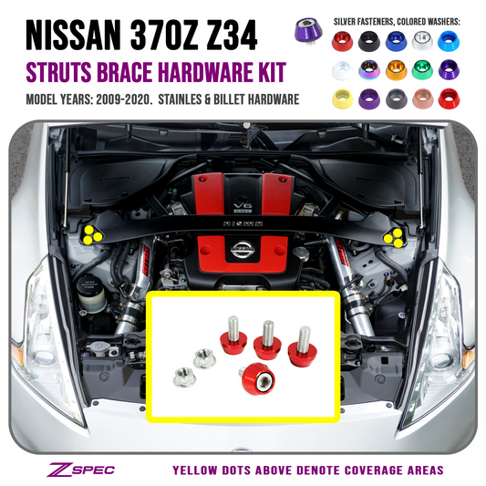 ZSPEC Strut Brace Fastener Kit for Nissan 370z, Stainless & Billet Hardware