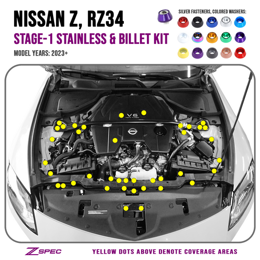 ZSPEC "Stage 1" Dress Up Bolts® Hardware Kit for Nissan Z RZ34, Stainless & Billet
