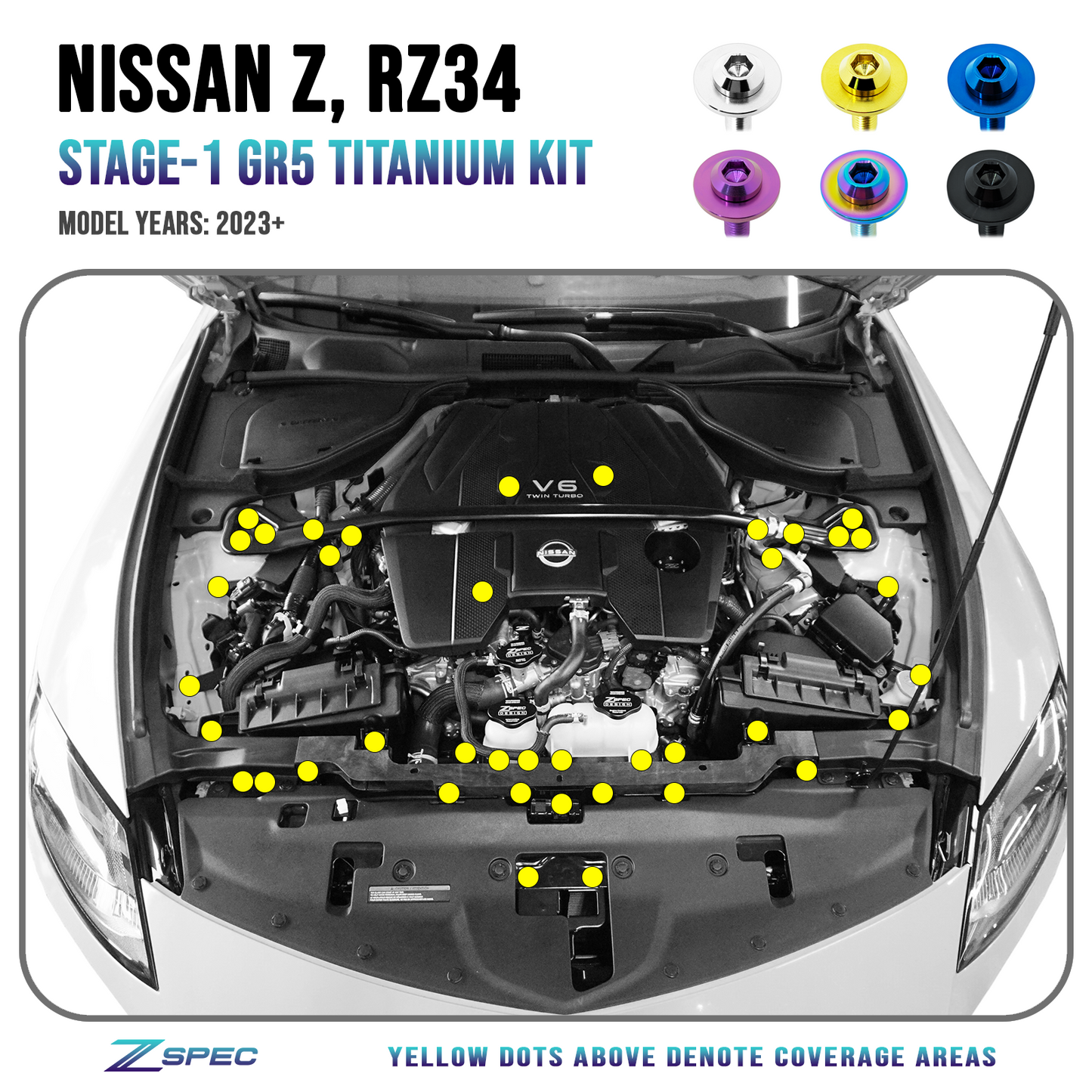 ZSPEC "Stage 1" Dress Up Bolts® Hardware Kit for Nissan Z RZ34, Titanium