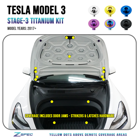 ZSPEC "Stage 3" Dress Up Bolts® Fastener Kit for the Tesla Model 3, Grade-5 Titanium