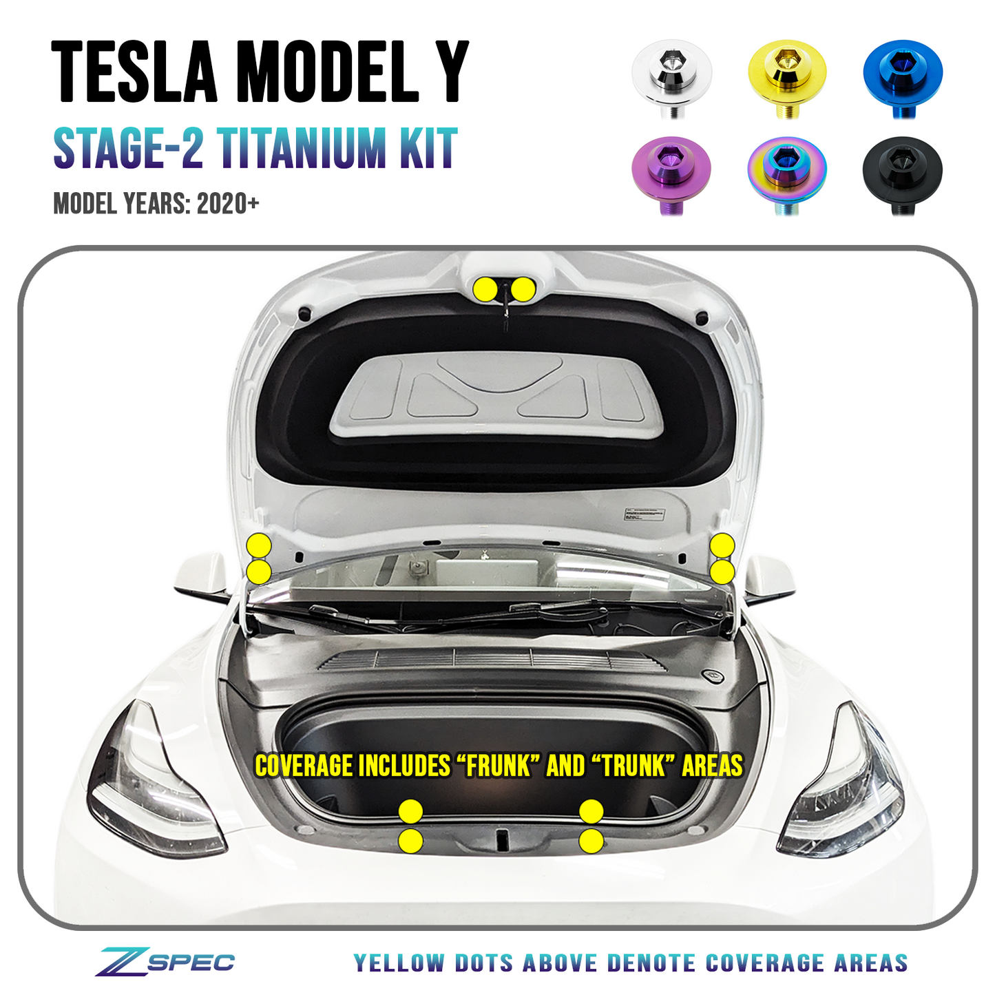ZSPEC "Stage 2" Dress Up Bolts® Fastener Kit for the Tesla Model Y, Grade-5 Titanium