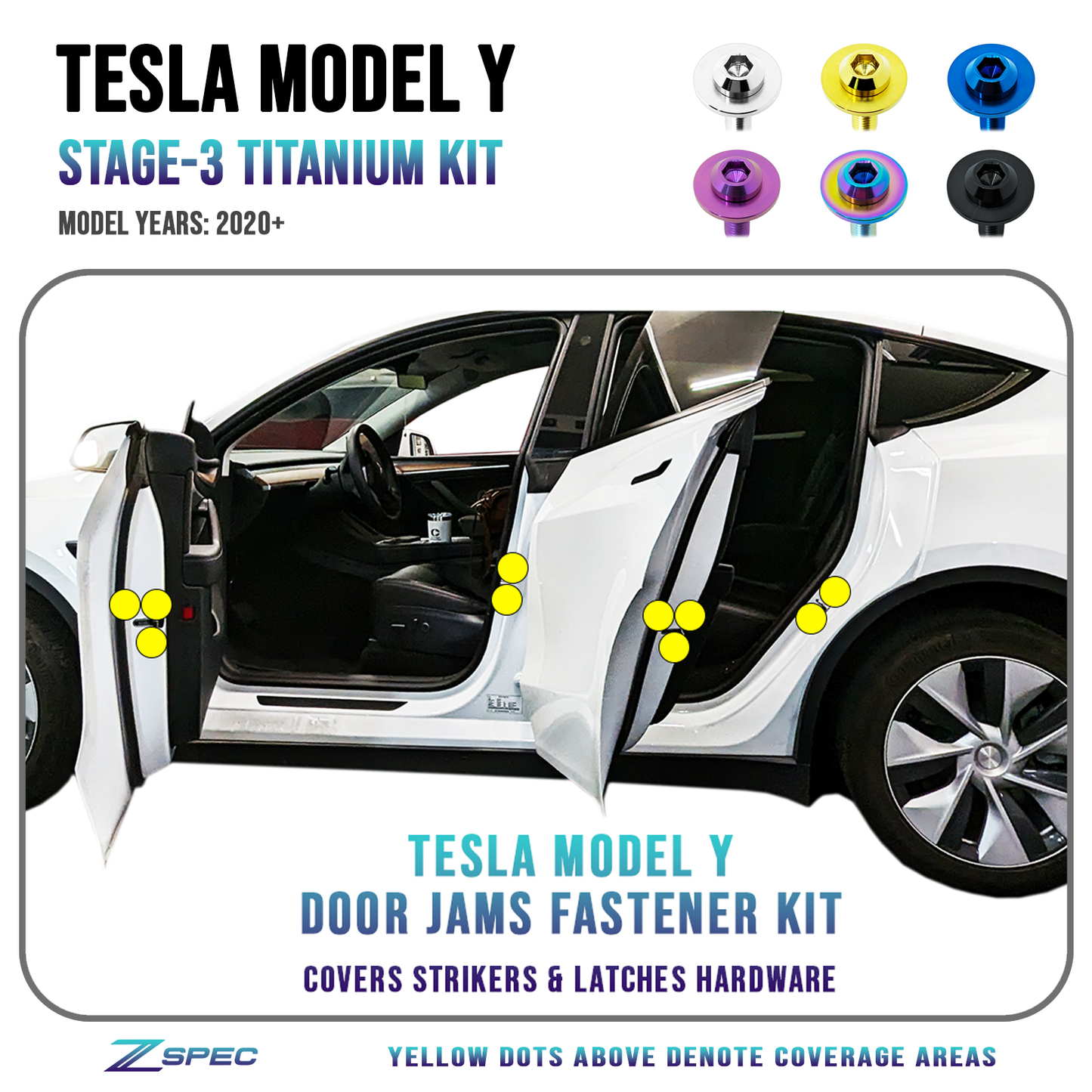 ZSPEC "Stage 3" Dress Up Bolts® Fastener Kit for the Tesla Model Y, Grade-5 Titanium