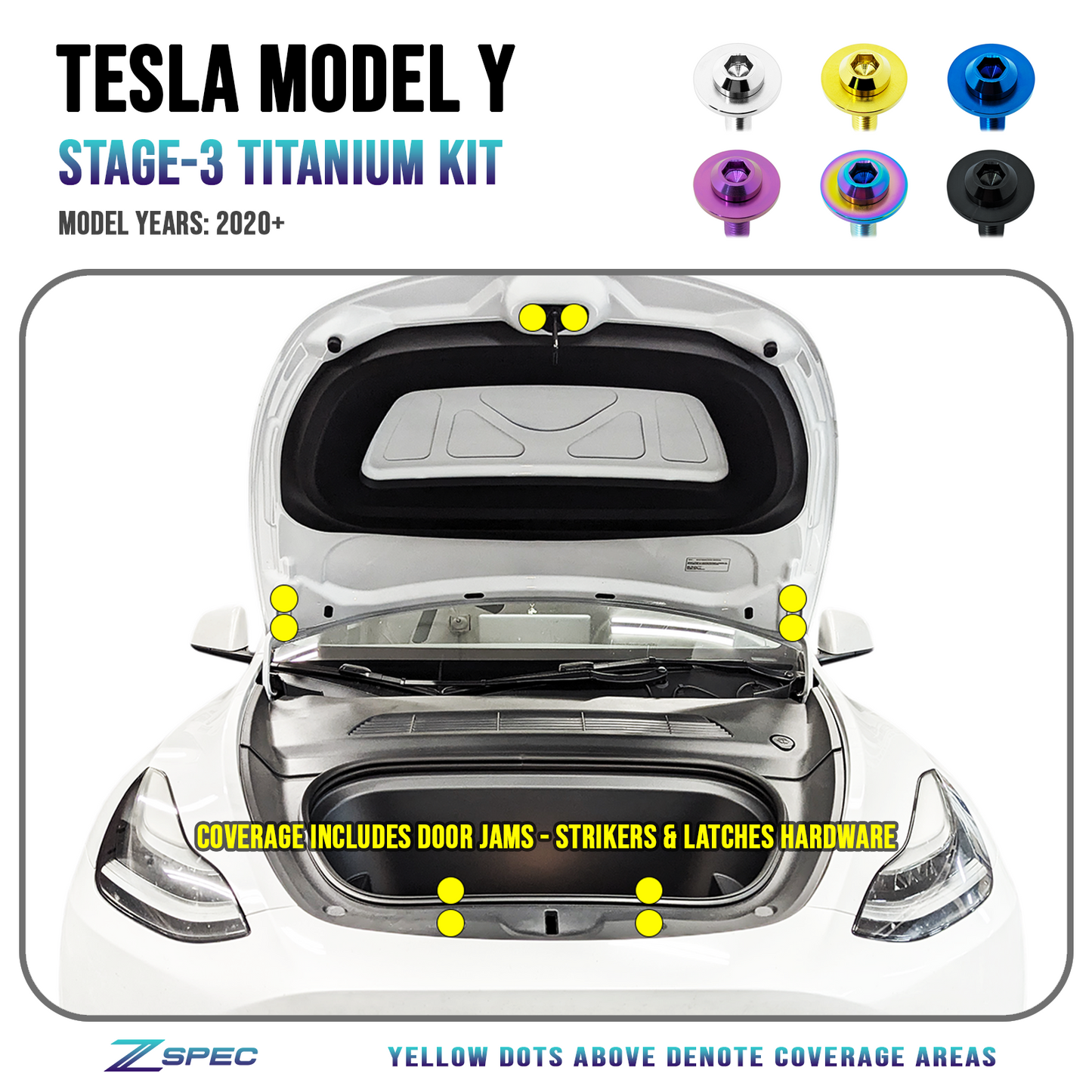 ZSPEC "Stage 3" Dress Up Bolts® Fastener Kit for the Tesla Model Y, Grade-5 Titanium