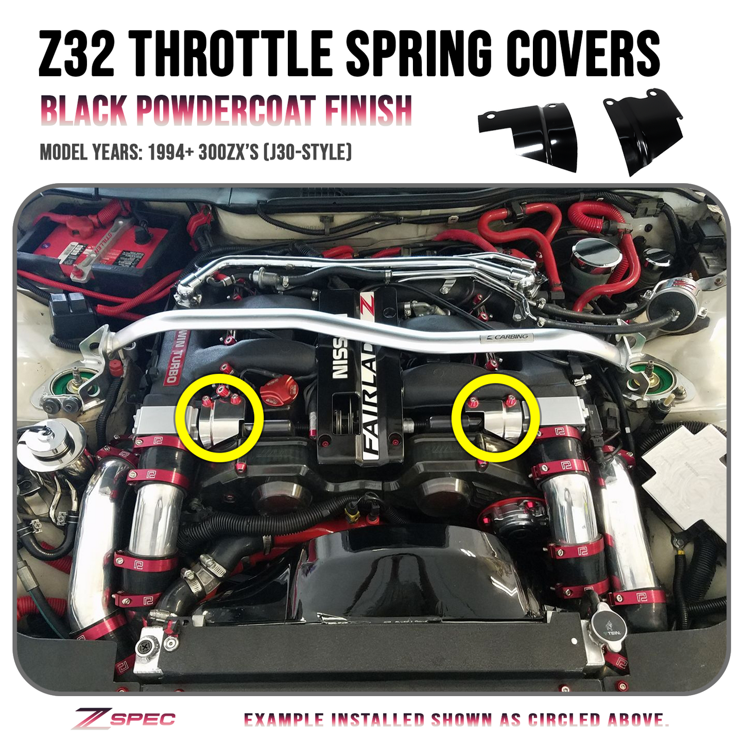 ZSPEC Black Throttle Spring Covers for '94-96 300zx Z32 Plenums, Powdercoated Stainless