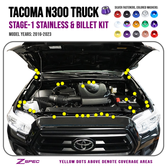 ZSPEC "Stage 1" Dress Up Bolts® Fastener Kit for '16-23 Toyota Tacoma N300, Stainless & Billet