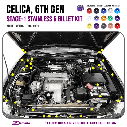 ZSPEC "Stage 1" Dress Up Bolts® Fastener Kit for '94-99 Toyota Celica, Stainless & Billet