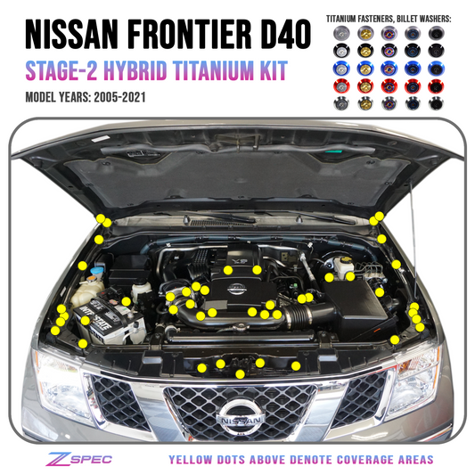 ZSPEC "Stage 2" Dress Up Bolts® Fastener Kit for '05-21 Nissan Frontier D40, Titanium & Billet
