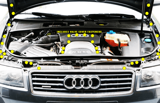 ZSPEC "Stage 2" Dress Up Bolts® Fastener Kit for '04-08 Audi A4 B7 3.0L, Stainless & Billet