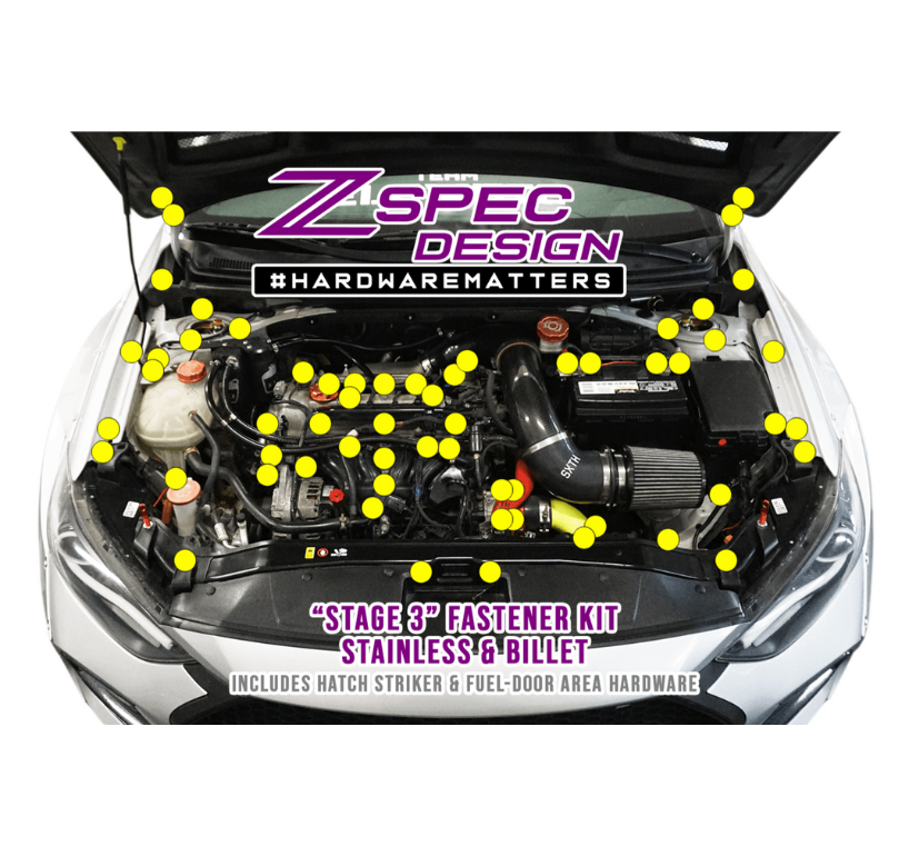 ZSPEC "Stage 3" Dress Up Bolts® Fastener Kit for '17-18 Hyundai Elantra, Stainless & Billet