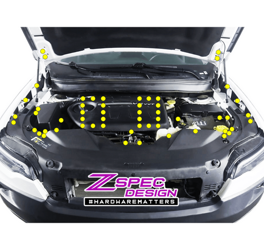 ZSPEC "Stage 2" Dress Up Bolts® Fastener Kit for '14-20 Jeep Cherokee w/V6, Stainless & Billet