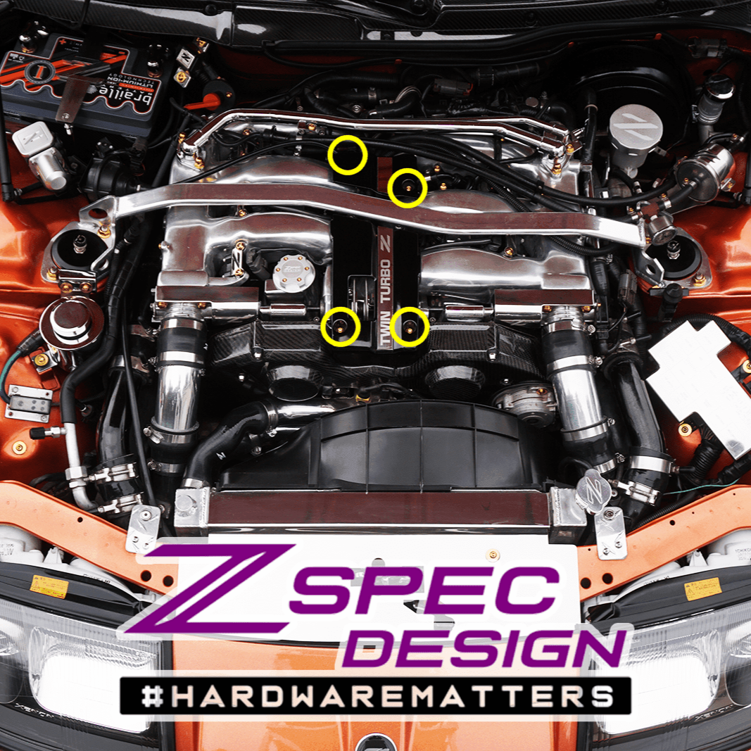 ZSPEC Throttle Cable Cover Fasteners for '90-96 Nissan 300zx Z32, Titanium & Billet