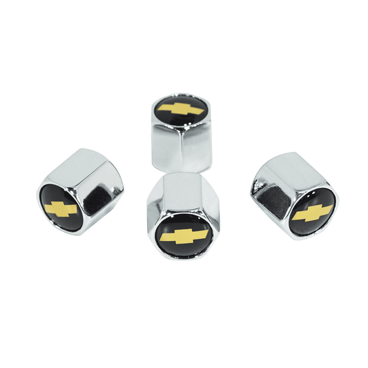 Chrome Valve Stem Tire Caps, Style: Chevy, Amber Bow-Tie