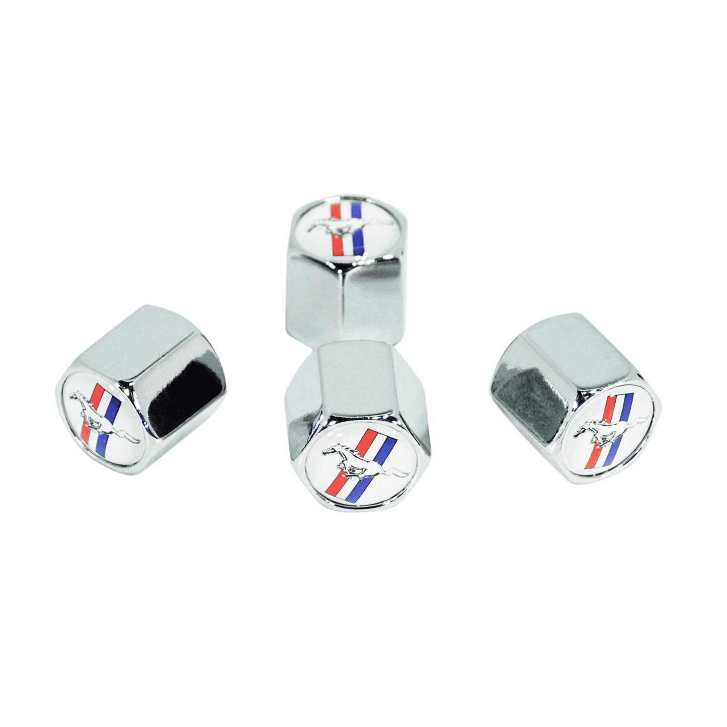 Chrome Valve Stem Tire Caps, Style: Mustang, White Background