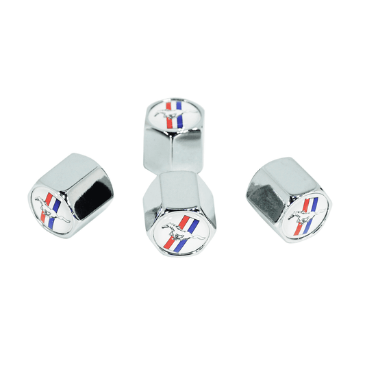 Chrome Valve Stem Tire Caps, Style: Mustang, White Background