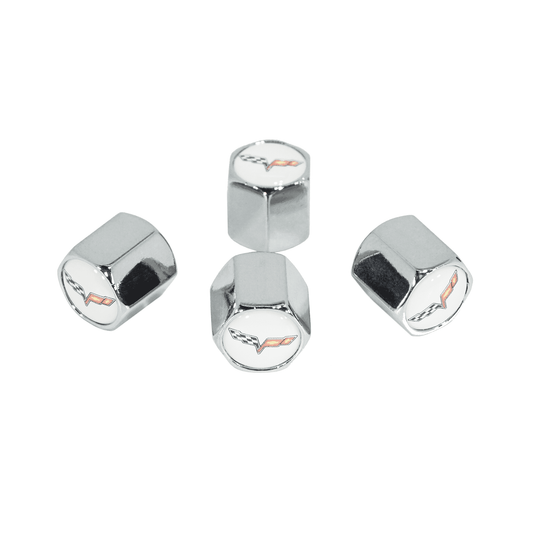 Chrome Valve Stem Tire Caps, Style: Corvette, White Background