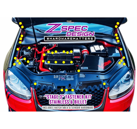 ZSPEC "Stage 3" Dress Up Bolts® Fastener Kit for '05-10 VW Golf MK5, Stainless & Billet